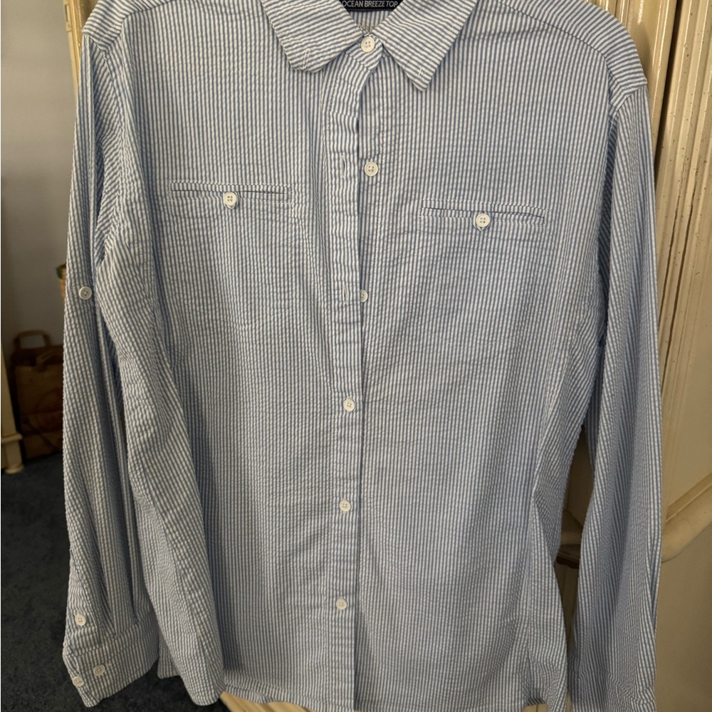 Ocean breeze top seersucker blue